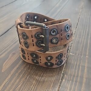 Brown Leather Belt with Metal Eyelets